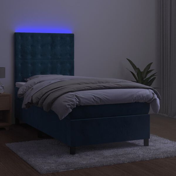 vidaXL Sommier &agrave; lattes de lit et matelas et LED Bleu fonc&eacute; 90x190 cm