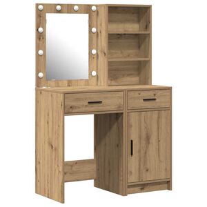 vidaXL Ensemble de table de maquillage avec LED 2 pc Ch&ecirc;ne artisanal