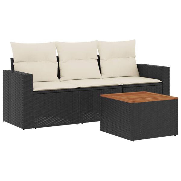 vidaXL Salon de jardin 4 pcs avec coussins noir r&eacute;sine tress&eacute;e