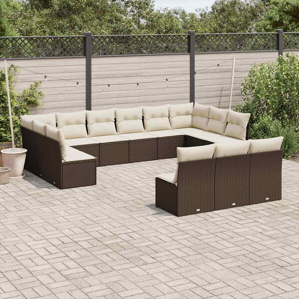 vidaXL Salon de jardin avec coussins 13 pcs marron r&eacute;sine tress&eacute;e