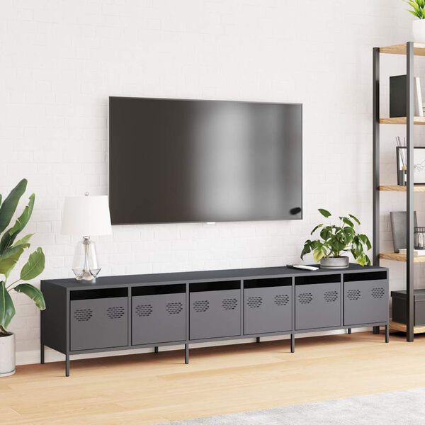vidaXL Meuble TV anthracite 202x39x43,5 cm acier laminé à froid
