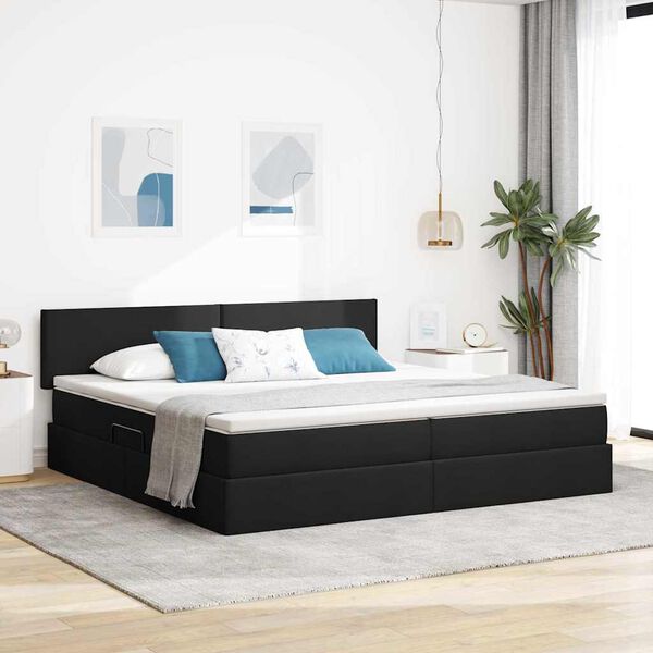 vidaXL Lit avec rangement et LED avec matelas Noir 200 x 200 cm tissu