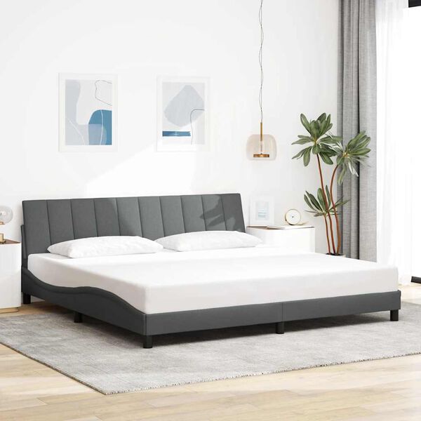 vidaXL Cadre de lit sans matelas Hanko gris fonc&eacute; 200x200 cm tissu