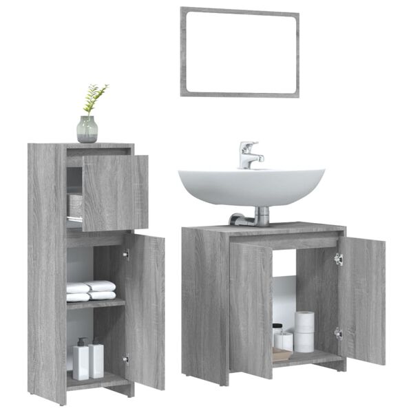 vidaXL Ensemble de meubles de salle de bain 3 pcs Sonoma gris