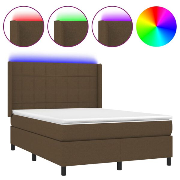 vidaXL Sommier &agrave; lattes de lit matelas et LED Marron fonc&eacute; 140x190 cm