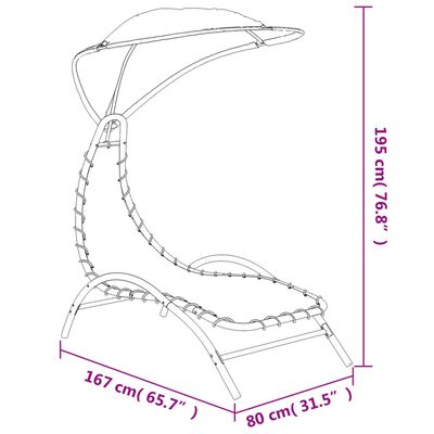 vidaXL Chaise longue avec auvent crème 167x80x195 cm tissu et acier