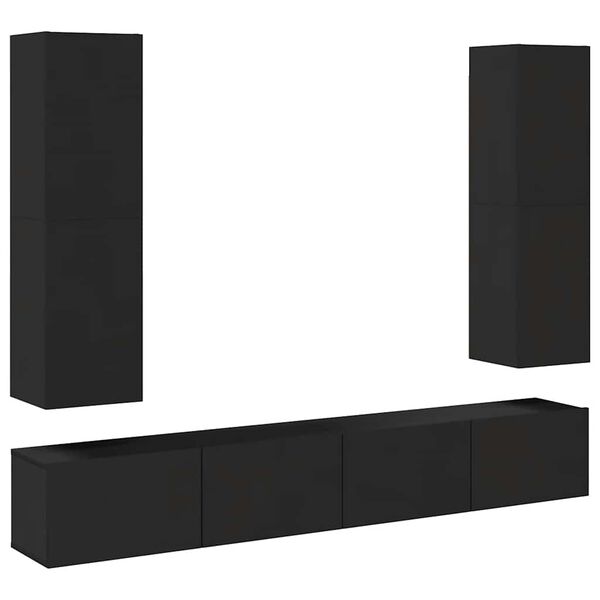 vidaXL Ensemble de meubles TV 4 pcs Noir Bois d'ing&eacute;nierie