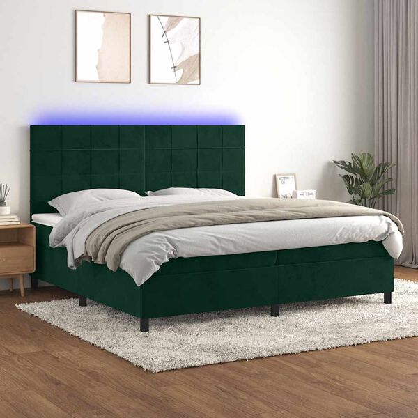 vidaXL Sommier &agrave; lattes de lit matelas et LED Vert fonc&eacute; 200x200 cm