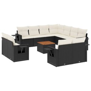 vidaXL Salon de jardin 12 pcs avec coussins noir r&eacute;sine tress&eacute;e