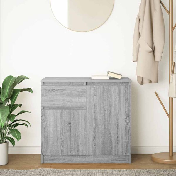 vidaXL Buffet avec tiroir sonoma gris 71x35x65 cm bois d'ing&eacute;nierie