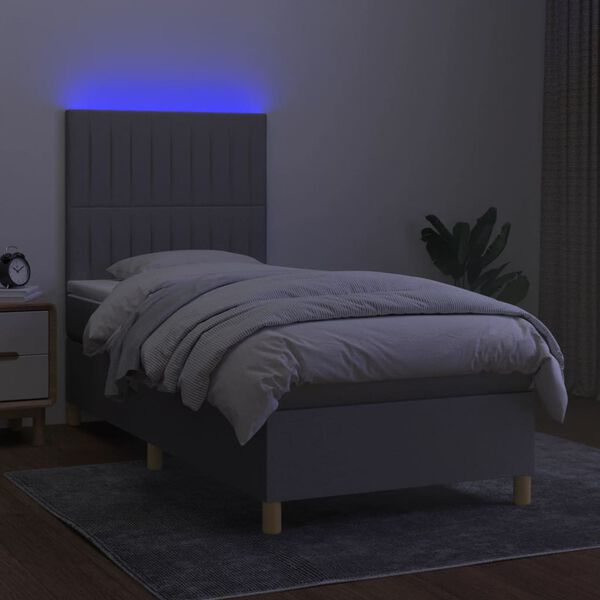 vidaXL Sommier &agrave; lattes de lit et matelas et LED Gris clair 90x190 cm