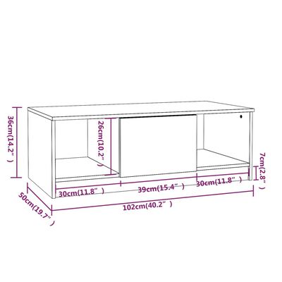 vidaXL Table basse chêne marron 102x50x36 cm bois d'ingénierie