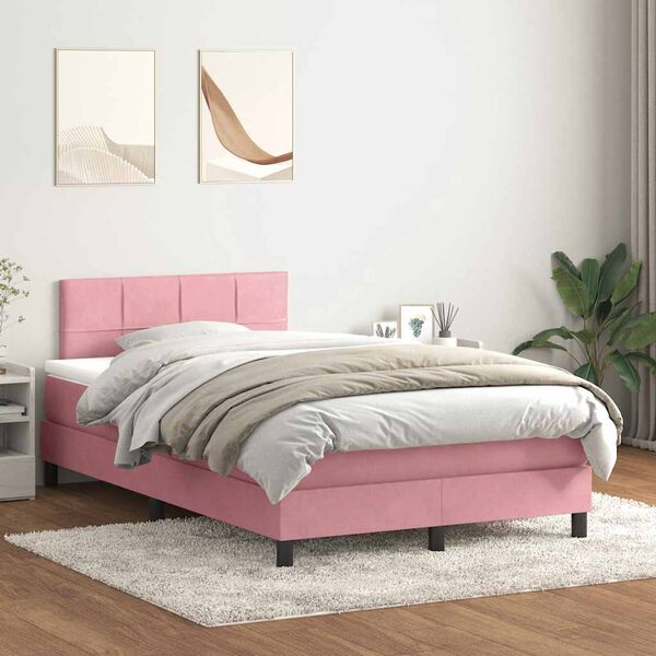 vidaXL Sommier &agrave; lattes de lit avec matelas rose 120x220 cm velours