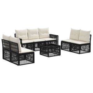 vidaXL Ensemble de canap&eacute; de jardin 8 pc Noir et blanc cr&egrave;me polyrotin