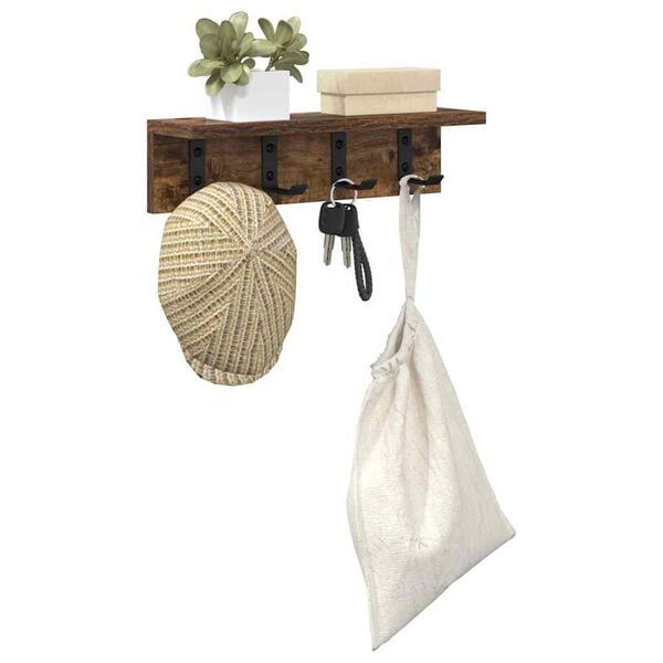 vidaXL Porte-manteau mural Ch&ecirc;ne fum&eacute; 40 x 10,5 x 10,5 cm