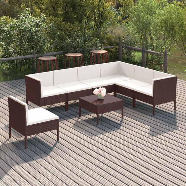 vidaXL Salon de jardin 8 pcs avec coussins r&eacute;sine tress&eacute;e marron