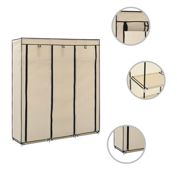 vidaXL Armoire avec compartiments et barres Cr&egrave;me 150x45x175 cm Tissu