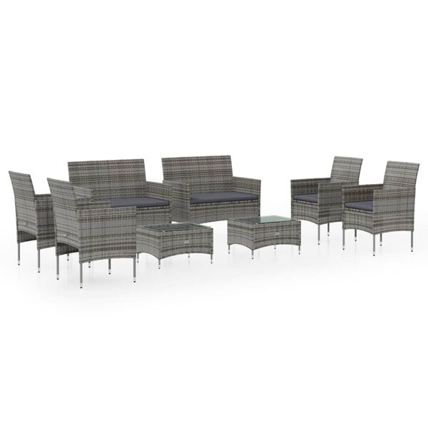 vidaXL Salon de jardin 8 pcs avec coussins r&eacute;sine tress&eacute;e gris
