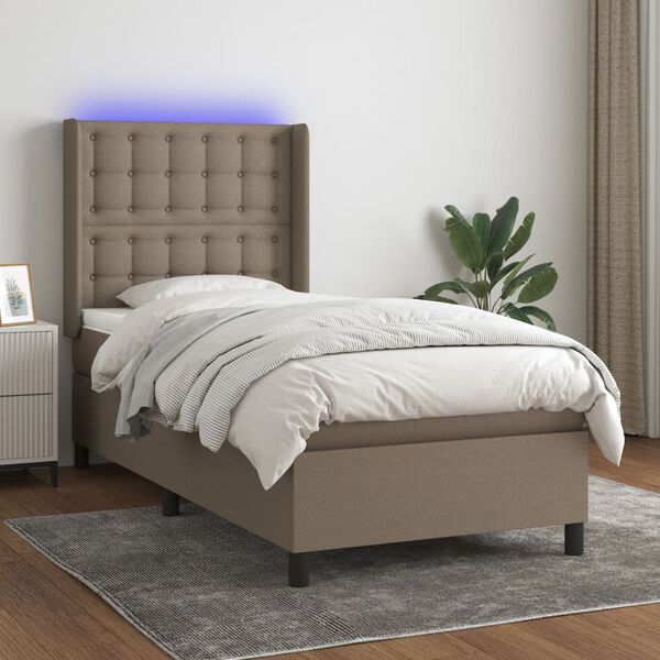 vidaXL Sommier &agrave; lattes de lit matelas et LED Taupe 80x200cm Tissu