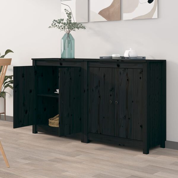 vidaXL Buffets 2 pcs noir 70x35x80 cm bois massif de pin