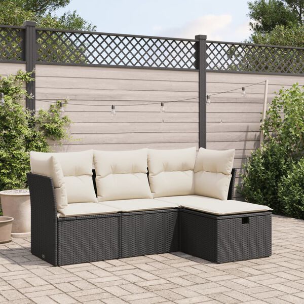 vidaXL Salon de jardin 4 pcs avec coussins noir r&eacute;sine tress&eacute;e