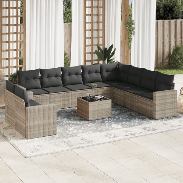 vidaXL Salon de jardin 11 pcs avec coussins gris clair r&eacute;sine tress&eacute;e
