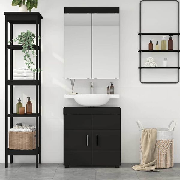 vidaXL Ensemble de mobilier de salle de bain avec &eacute;tag&egrave;re TULUM Noir