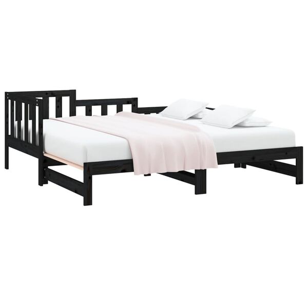 vidaXL Lit coulissant sans matelas noir bois de pin massif