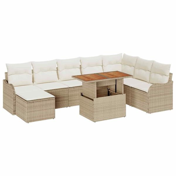 vidaXL Ensemble de canap&eacute; de jardin avec coussin 9 pcs beige et cr&egrave;me