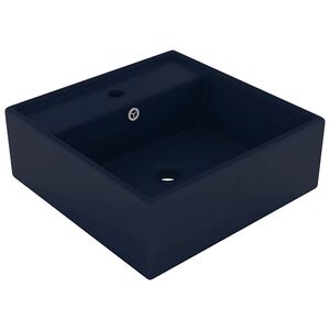 vidaXL Lavabo carr&eacute; &agrave; trop-plein Bleu fonc&eacute; mat 41x41 cm C&eacute;ramique