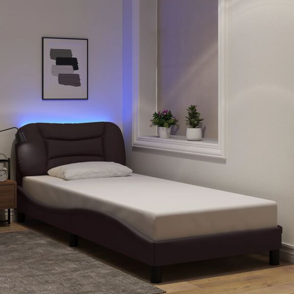 vidaXL Cadre de lit avec LED sans matelas Hvar marron fonc&eacute; 90x200 cm tissu