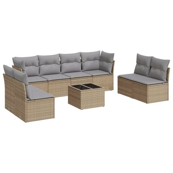 vidaXL Salon de jardin avec coussins 9 pcs beige r&eacute;sine tress&eacute;e
