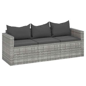 vidaXL Canap&eacute; de jardin 3 places avec coussins Gris R&eacute;sine tress&eacute;e