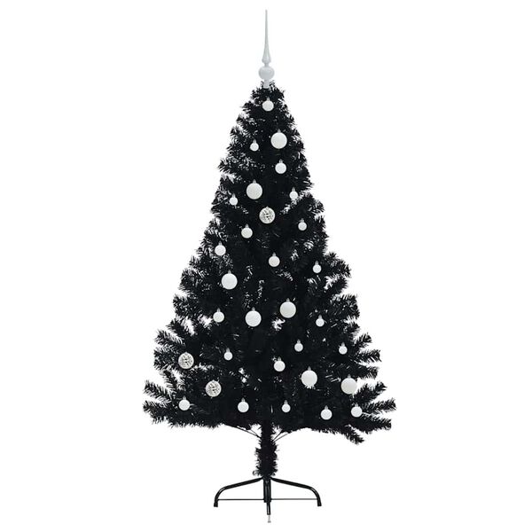 vidaXL Sapin de No&euml;l artificiel pr&eacute;-&eacute;clair&eacute; Noir 150 cm PVC