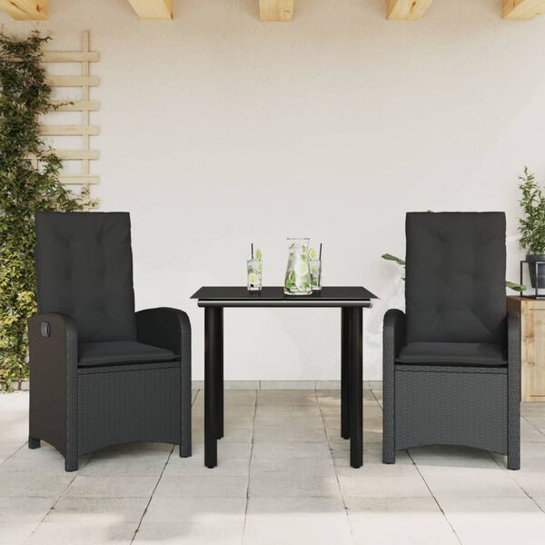 vidaXL Ensemble &agrave; manger de jardin avec coussins 3 pcs Noir