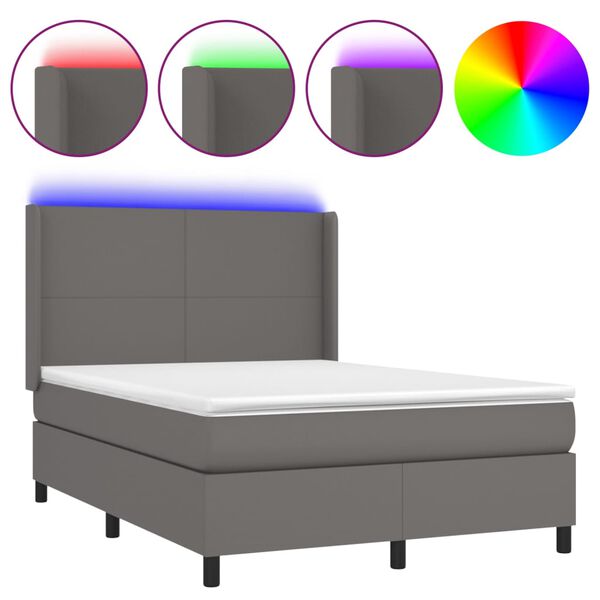 vidaXL Sommier &agrave; lattes de lit matelas LED Gris 140x200 cm Similicuir