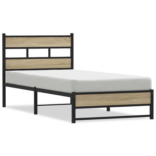 vidaXL Cadre de lit en m&eacute;tal sans matelas ch&ecirc;ne sonoma 90x200 cm
