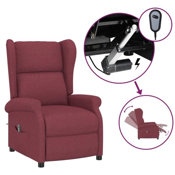 vidaXL Fauteuil inclinable &eacute;lectrique &agrave; oreilles rouge bordeaux tissu