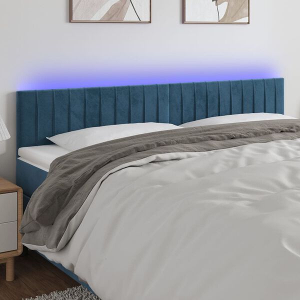 vidaXL T&ecirc;te de lit &agrave; LED Bleu fonc&eacute; 160x5x78/88 cm Velours