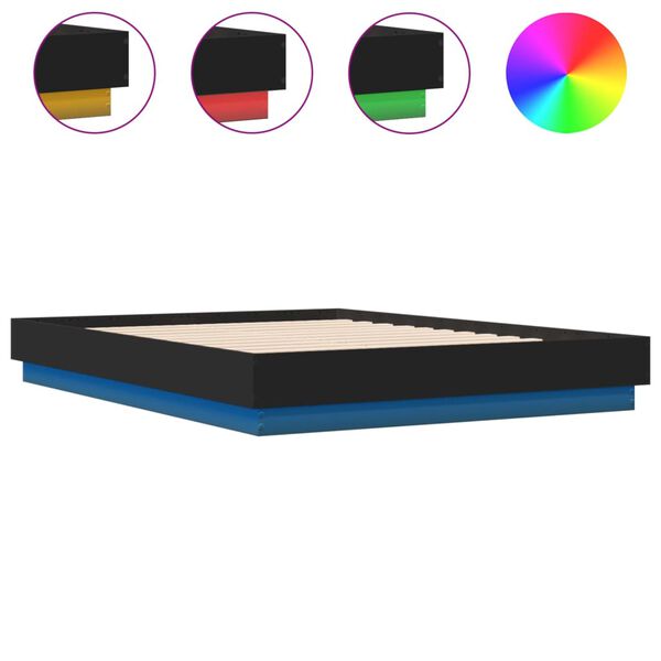 vidaXL Cadre de lit avec LED sans matelas noir 135x190 cm