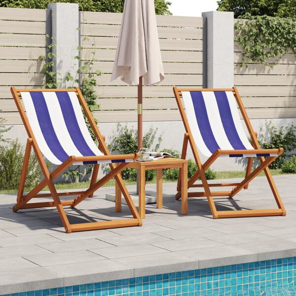 vidaXL Chaises de plage pliantes lot de 2 bleu blanc tissu bois massif