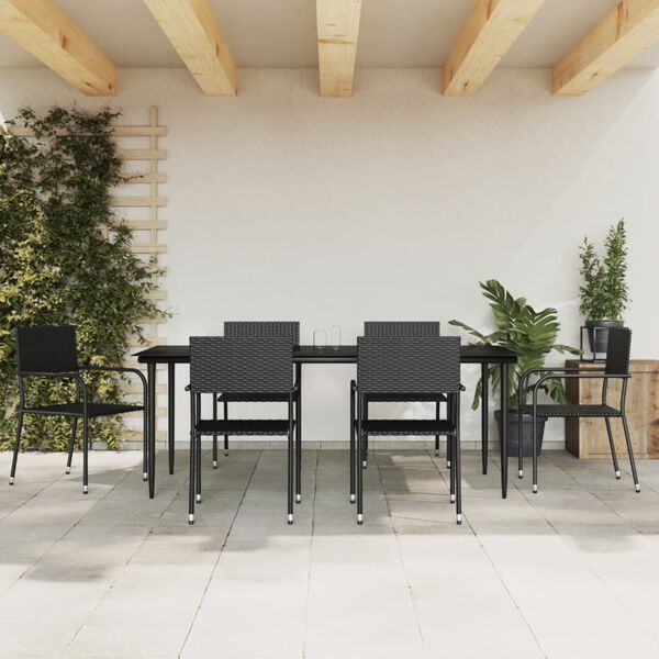 vidaXL Ensemble &agrave; manger de jardin 7 pcs noir r&eacute;sine tress&eacute;e et acier