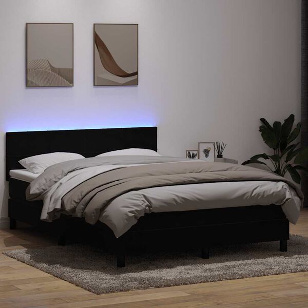 vidaXL Sommier &agrave; lattes de lit avec matelas et LED noir 160x220 cm velours