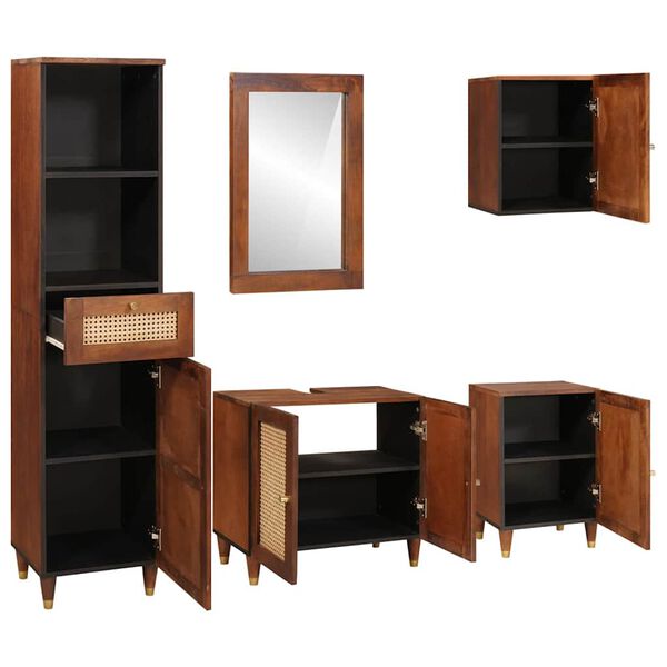 vidaXL Cabinet de salle de bain avec tiroir 5 pcs Marron et Noir