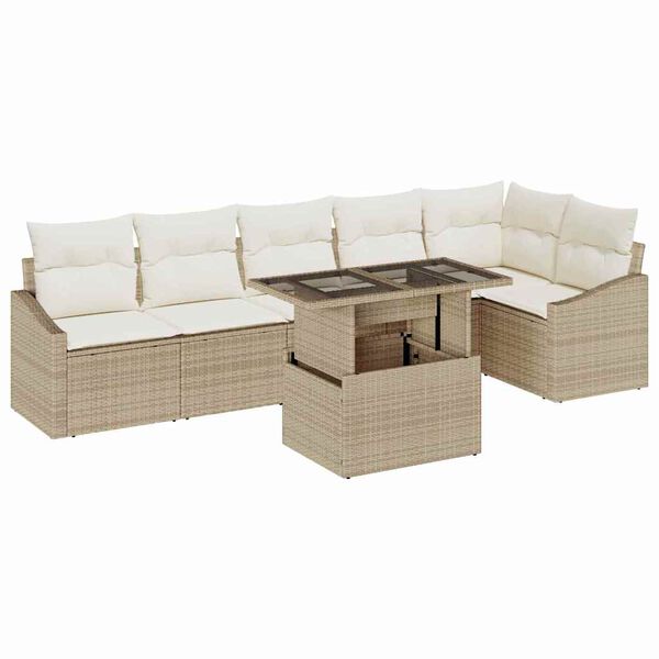 vidaXL Ensemble de canap&eacute; de jardin 7 pcs Beige et cr&egrave;me polyrotin