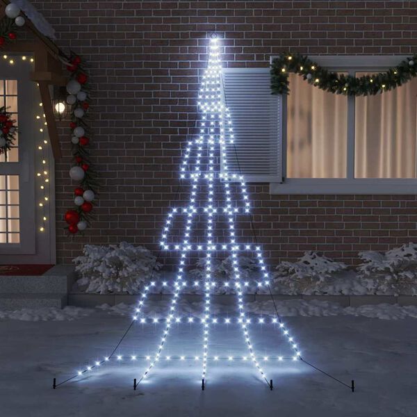 vidaXL Arbre de Noël LED avec piquets au sol Blanc froid 500 cm Métal