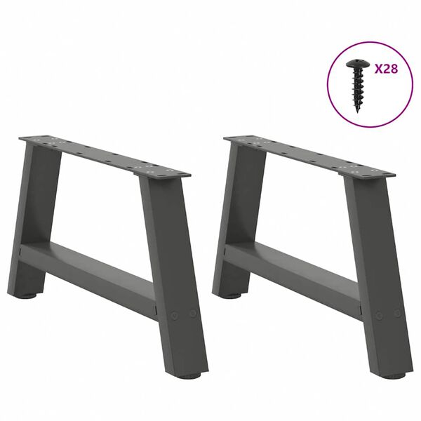 vidaXL Pieds de table basse en forme de A, 2 pi&egrave;ces, anthracite, 60 x (30-31) cm, acier