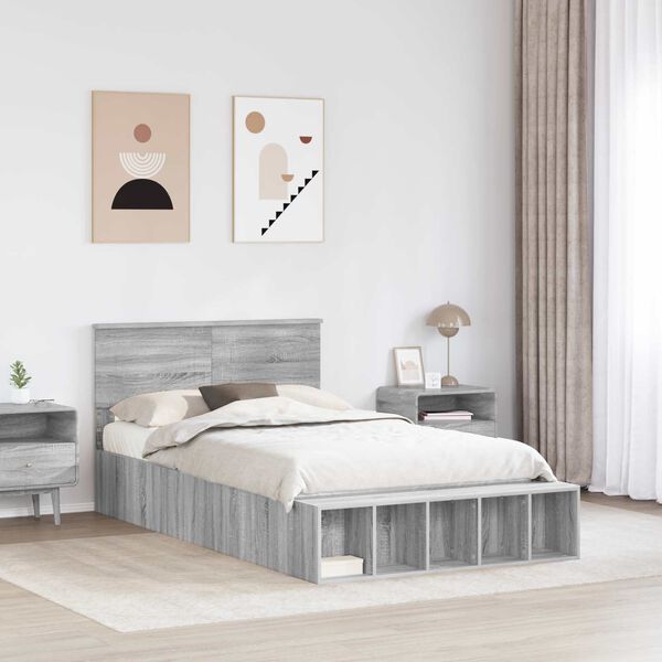 vidaXL Cadre de lit Gris Sonoma 120 x 190 cm Bois d'ing&eacute;nierie