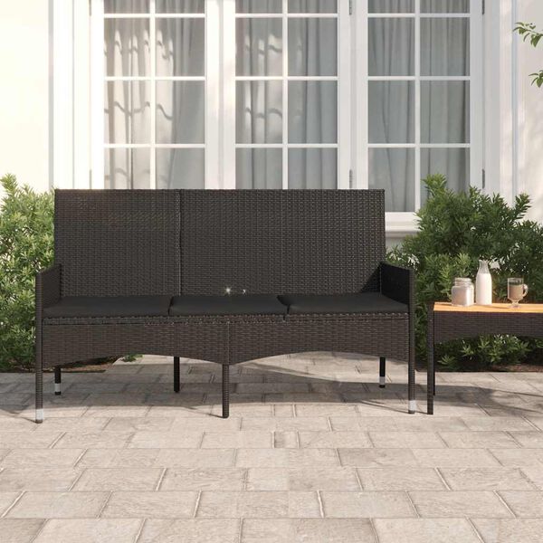 vidaXL Banc de jardin &agrave; 3 places avec coussins Noir R&eacute;sine tress&eacute;e