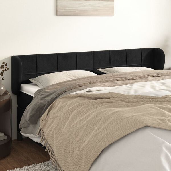 vidaXL T&ecirc;te de lit avec oreilles Noir 163x23x78/88 cm Velours
